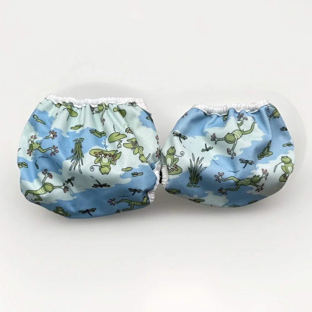 Bummis Cloth Diaper Cover Super Whisper Wrap Lot NB 7-10 & Small 8-15 Frog Print